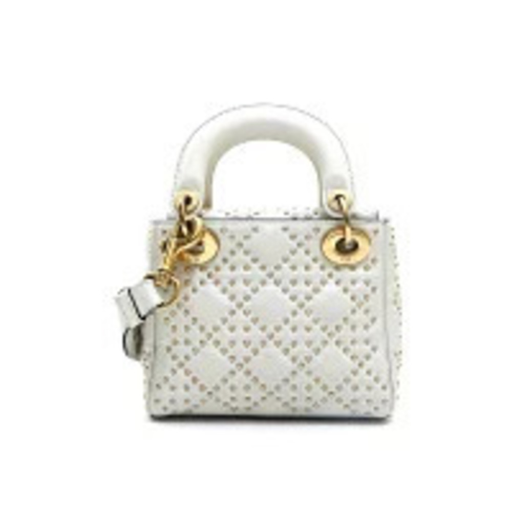 Christian Dior Lady studded hand shoulder bag white